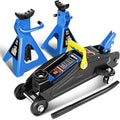 DNA Motoring 2 Ton Car Jack and Stands Kit 2T(4000 lbs) Capacity Low Profile Hydraulic Trolley Service/Floor Jack with 2 Ratchet Stands Combo for Home Garage Shop, Blue, TOOLS-00476