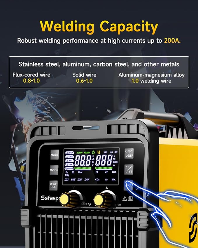 200Amp MIG Welder, 2026 Newest [Large LED Display] 110/220V Welding Machine, 7 in 1 STICK/Lift-TIG/MIG/SYN/SpoolGun/Flux/Spot, Ideal for DIY and Metal Workshop