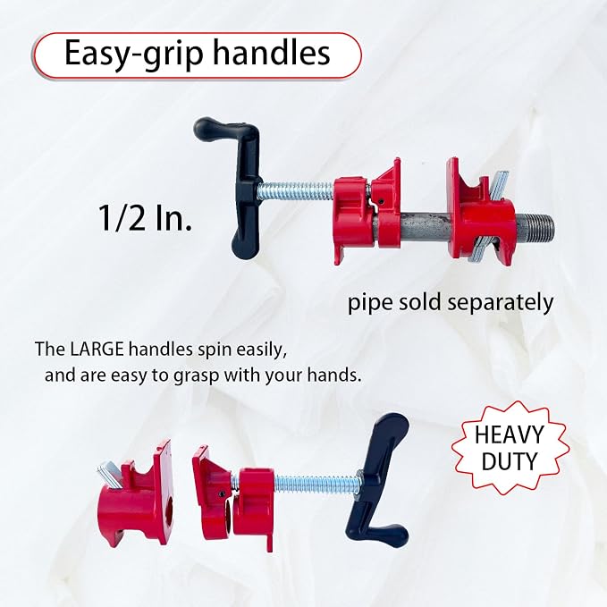 1/2"PIPE CLAMP FIXTURE,Heavy Duty Cast Iron Quick Release Pipe Clamps for Woodworking, Carpentry, Home Improvement, and DIY project.(1/2",6pack)