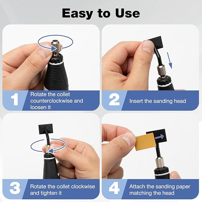 SHALL Mini Pen Sander, 12V Electric Reciprocating Sander with 4 Adjustable Speed, Compact Pen Sander Tool with 8 Sanding Heads and 18 Sanding Sheets for Polishing, Finishing, DIY Crafts