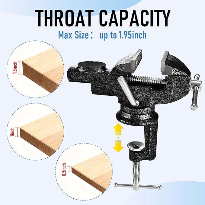 Table Vice 3 Inch Bench Vise Multipurpose Clamp-On Vice with Anvil,360° Swivel Base Portable Clamps Tools for Workbench,Woodworking,Cutting Conduit,Drilling,Sawing,Metalworking,Craft,DIY