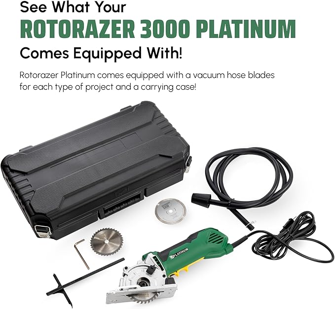 ROTORAZER SAW Platinum Compact Circular Saw Set - New Model for 2026! Extra Powerful - Deeper Cuts! Cut Drywall, Tile, Grout, Metal, Pipes, PVC, Plastic, and Copper. AS SEEN ON TV! (Green)