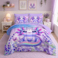 Axolotl Bedding 7 Piece Comforter Set Queen Size,Marine Life Themed Bed Set for Toddlers Girls Room Decor,Cute Kids Bedding with 1 Comforter,1 Flat Sheet,1 Fitted Sheet,4 Pillowcases.