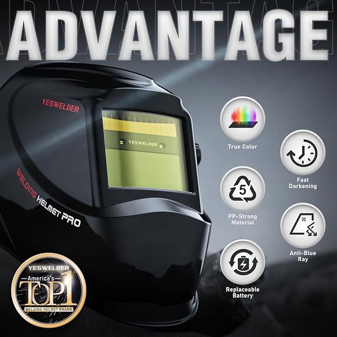 YESWELDER YWM-160 MIG Welder, 4-in-1 Flux Core/MIG/Lift TIG/Stick, Synergic Control 110V/220V 160A Multiprocess Welding Machine & LYG-L600A Auto Darkening Blue Light Blocking Welding Helmet