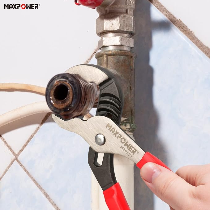 MAXPOWER 10 inch Groove Joint Pliers, Quick Adjustable Serrtated V Jaw Tongue and Groove Pliers