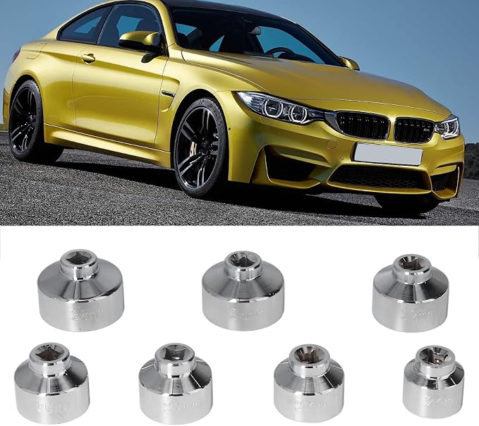 Brilluxa Oil Filter Wrench, 7pcs Cap Socket Set 3 8in Drive 24-38mm Oil Filter Removal Tool Compatible with Engine Service