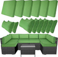 14 Piece Outdoor Furniture Replacement Cushions, Cover+Filling, 25.6" x 25.6" x 4" Foam Waterproof Outdoor Sofa Cushion Sets, Fit Wicker Rattan Sectional Conversation Set,Grass Green