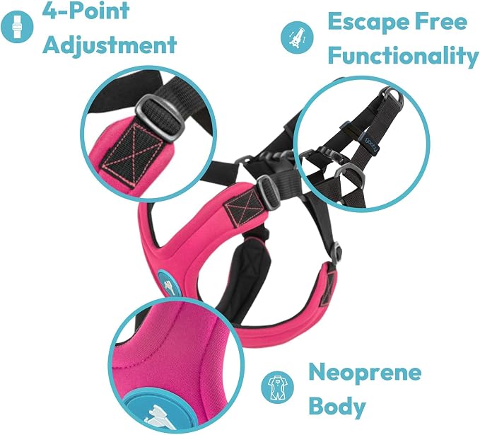 Gooby Escape Free Sport Dog Harness, Choke-Free, Pink, Small | Patented escape-free frame; Reduces choking; 4-point adjustment; Soft neoprene padding; Durable webbed straps