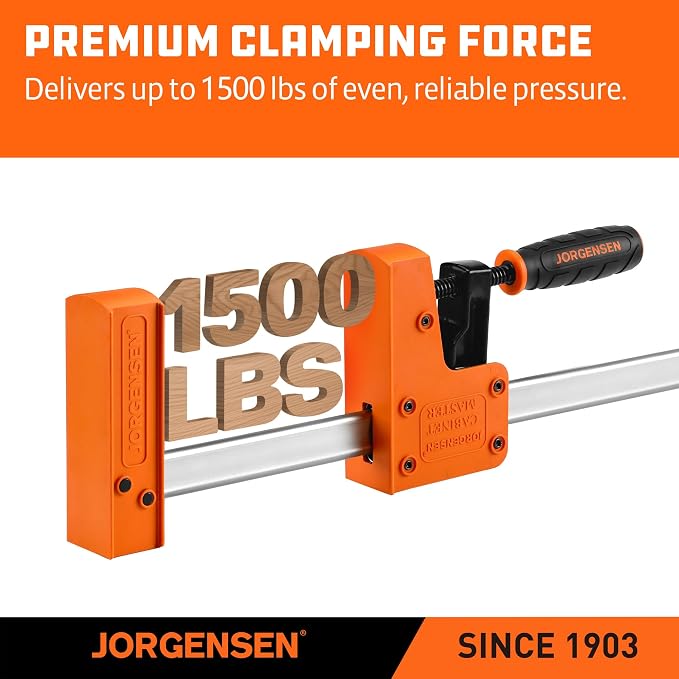 Jorgensen 30-inch Bar Clamps Set, 2-pack 90° Parallel Clamps Cabinet Master, Steel Jaw Bar Clamp for Woodworking, 1500 lbs load Limited