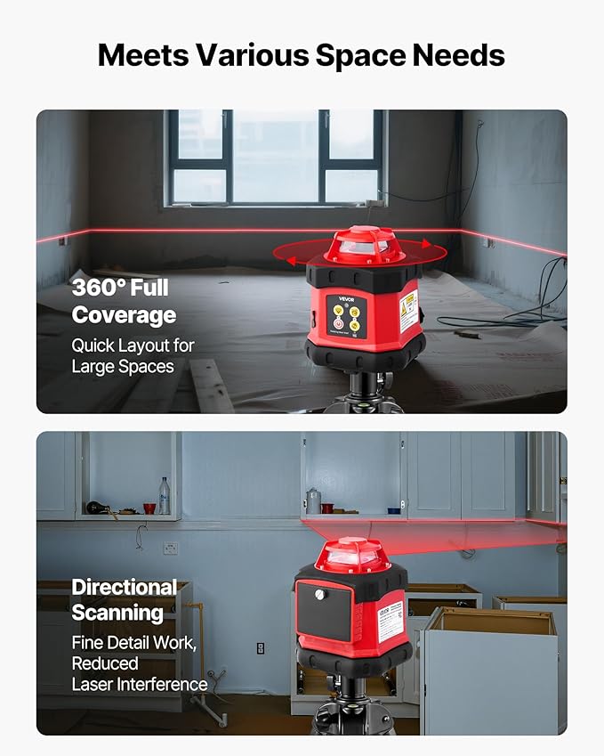 VEVOR Rotary Laser Level Kit, 984ft 360-Degree Self Leveling Red Horizontal Laser Transit,with Tripod,Receiver,Remote Control, Scale, Toolcase, IP54 Waterproof, 0.12in/100ft Precision for Construction