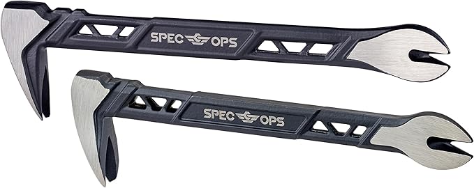 Spec Ops Tools Nail Puller Cats Paw Pry Bar, High-Carbon Steel, for Woodworking & Remodeling, 8, 10 Inch Combo Pack