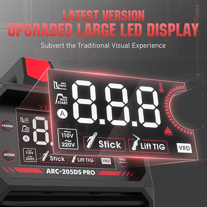YESWELDER 205Amp Stick Welder Large LED Display, Digital Inverter IGBT ARC Welding Machine, 110V/220V Dual Voltage Hot Start Portable MMA Welder Machine, Arc Force