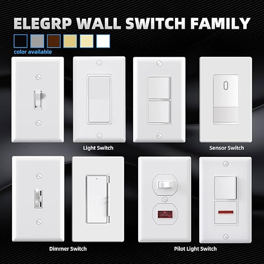 ELEGRP 3 Way Framed Toggle Light Switch, 15 Amp, 120 V, Quiet Self-Grounding, Residential and Commercial Grade, UL Listed (10 Pack, Glossy White)