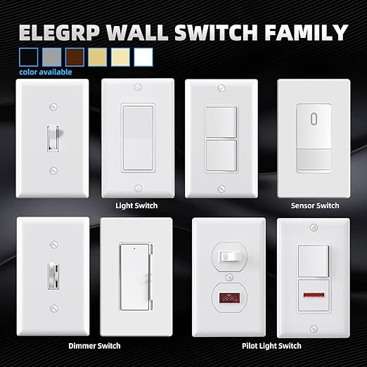 ELEGRP 3 Way Glossy Toggle Light Switch with Matte Mid Screwless Matte Plate, 15A 120V, Toggle Framed AC Quiet Switch, In Wall On/Off, Self-Grounding, Residential Grade, UL (5 Pack, White)
