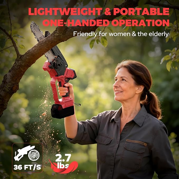 Mini Chainsaw Cordless Compatible with Milwaukee M18 18V Battery (NO Battery), 6 Inch & 8 Inch Small Electric Chainsaw Brushless, 2x 6'' Chains + 2x 8'' Chains, Auto Oiler, Handheld Pruning Chain Saw