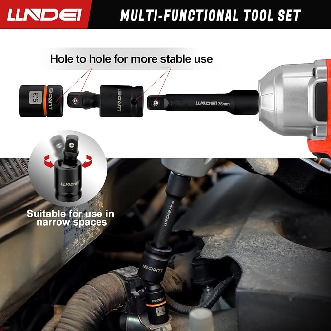 LLNDEI 3/8" Drive 12-Point Socket Set 71Pcs SAE/Metric CR-V | Deep/Shallow 5/16-3/4" & 8-22mm, 12-Pt fits 6-Pt, Adapter & Hex Keys, for Auto, Precision Machinery & Industrial