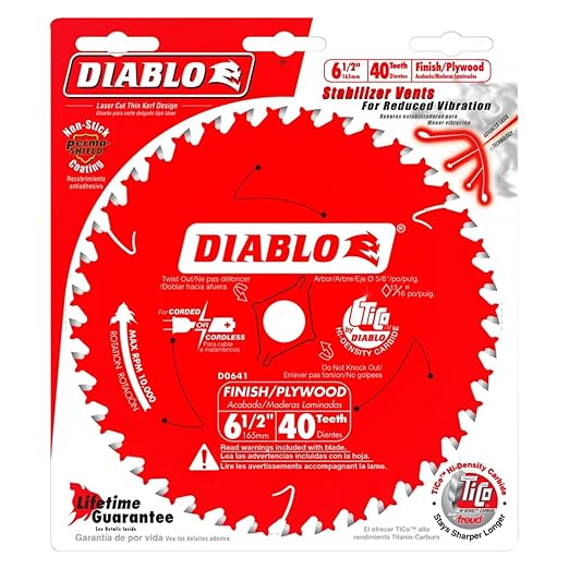 Diablo High-Performance Finish Trim Saw Blade for Wood - 6-1/2" x 40-Teeth, Tico Carbide - D0641X