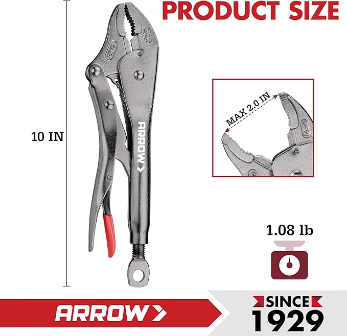 ARROW 10" Curved Jaw Locking Pliers with Screw Extractor