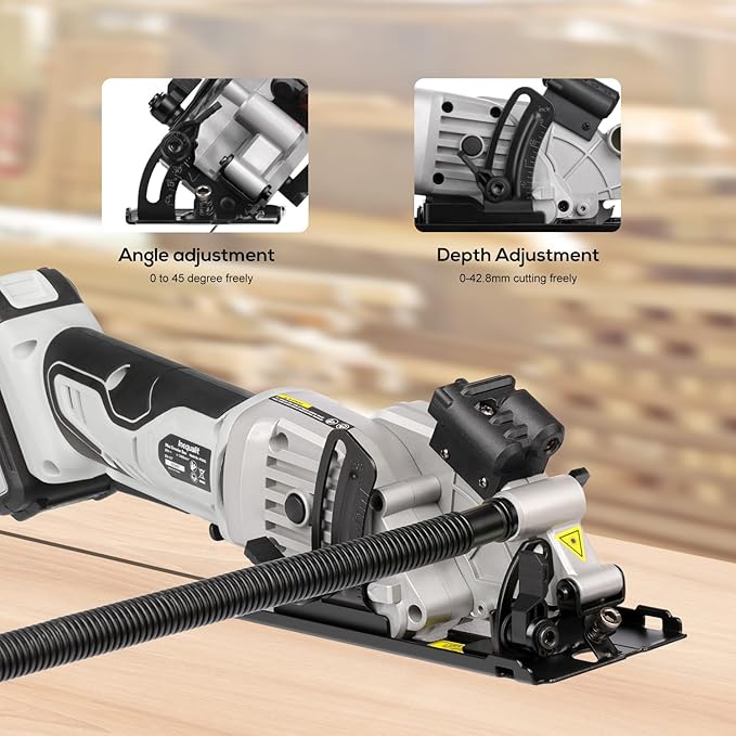Cordless Mini Circular Saw, 4-1/2 Inch 3400 RPM Circular Saw with Laser Guide, Rip Guides, 2 Blades (24T Wood + 60T Metal), Max Cutting Depth 1-11/16" (90°), 1-1/8" (45°)"