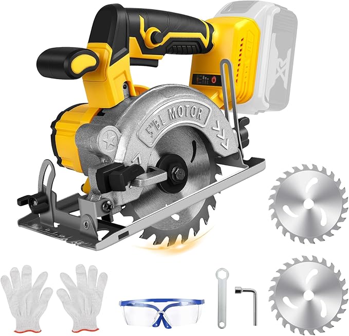 5 Inch Circular Saw Compatible with Dewalt 20V Max Battery(No Battery), Brushless Cordless Round Saw Kit with 0-45° Cutting Bevel, 6200 RPM, Idea for Wood Plastic Soft Metal