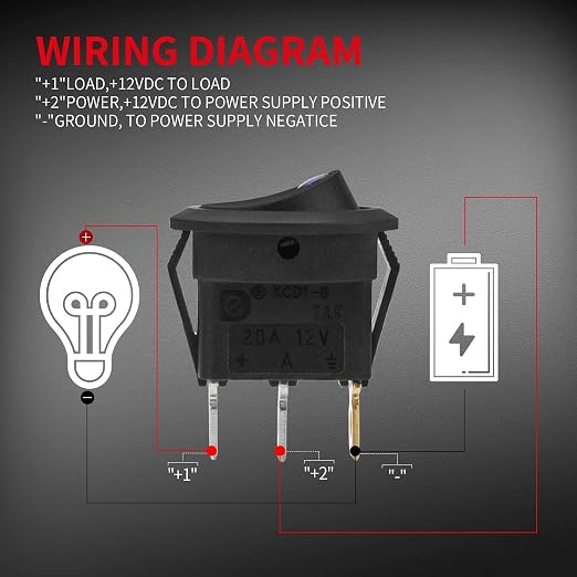 DaierTek Round Rocker Switch Shell 12V Lighted 3 Pin with Blue LED 12 Volt DC Rocker Toggle Switch for Automotive Car Truck ON Off 20A SPST