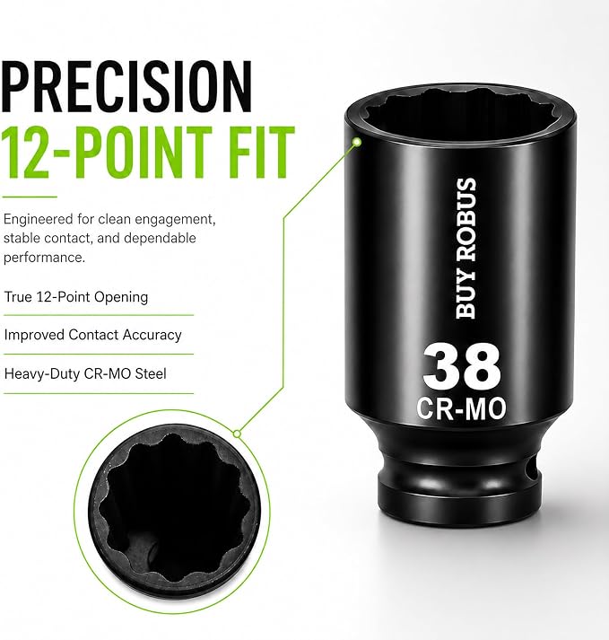 1/2'' 9 PCS Drive Impact Socket Set Metric,12point 27mm 29mm 30mm 32mm 33mm 34mm 35mm 36mm 38mm Socket,Axle Nut Sockets