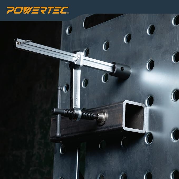 POWERTEC 2PK Welding Clamp with T-Handle – 8" Max Opening, 4" Throat Depth – Fits 5/8" (16mm) Welding Table Holes, Heavy-Duty Workbench Screw Clamp for Welding & Fabrication (72244-P2)