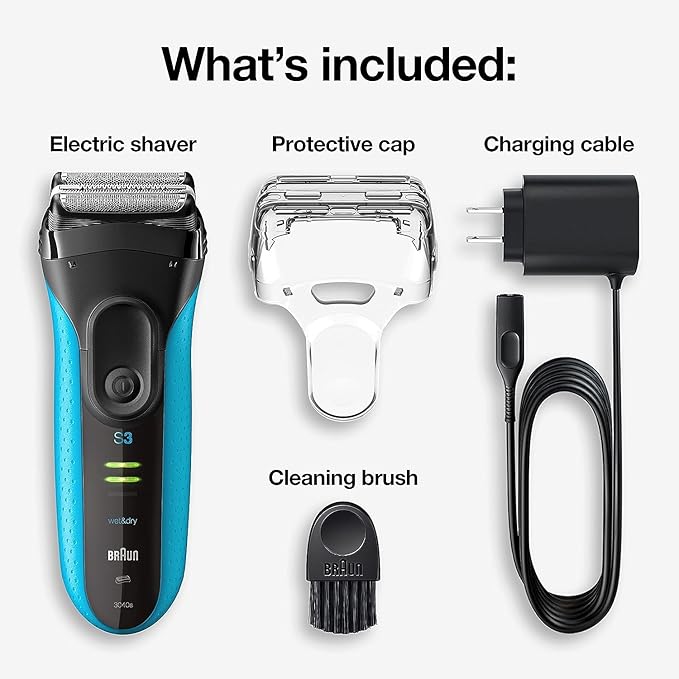 Braun Electric Series 3 Razor with Precision Trimmer, Rechargeable, Wet & Dry Foil Shaver for Men, Blue/Black, 4 Piece (Pack of 2)