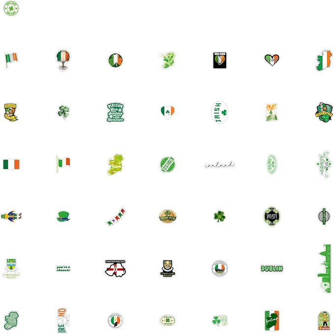 BulbaCraft Ireland Stickers, Irish Stickers for Water Bottle and Laptop - Ireland Party Supplies & Decorations, Waterproof Vinyl Decals, Gifts for Women & Men
