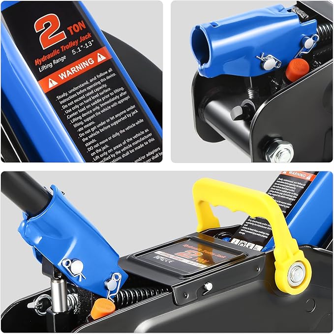 DNA Motoring Low Profile Hydraulic Trolley Service/Floor Jack, 2 Ton (4000 lbs) Capacity, Lifting Range 5.1"-13", Blue, TOOLS-00474