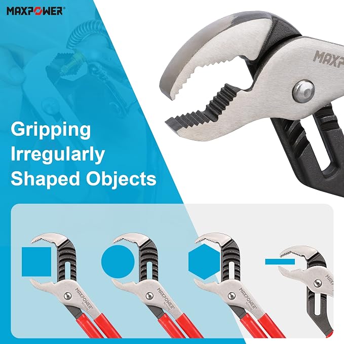 MAXPOWER 12 inch Groove Joint Pliers, Quick Adjustable Serrtated V Jaw Tongue and Groove Pliers