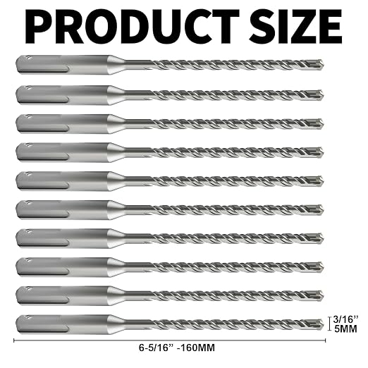 10PCS SDS Plus Rotary Hammer Drill Bits, 10pcs (3/16"*6"-5mm*160mm) - 4 Carbide Cutting Edges, Ideal for Masonry| Heavy-Duty Masonry |Hammer Drill Bits for Precision Drilling