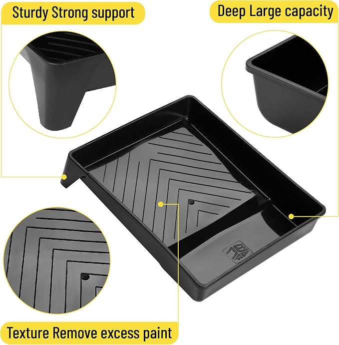 Bates- Paint Tray Set, 9-Inch, 11 pcs, Plastic Paint Tray with 10 Tray Liner, Textured Deep Capacity Disposable Paint Tray Liner, Paint Pan Liners, Paint Pans Trays, Paint Trays