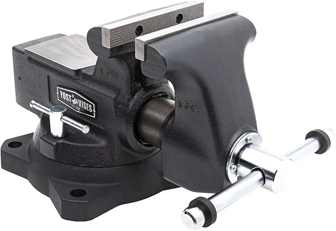 Yost HD550-C Heavy Duty 5-1/2 Inch Mechanics Work Bench Vise | Heavy Duty Woodworking & Metal Work Table with Secure Grip Swivel Base | 60,000 PSI Casting Iron Material with Extra-large Anvil Surface
