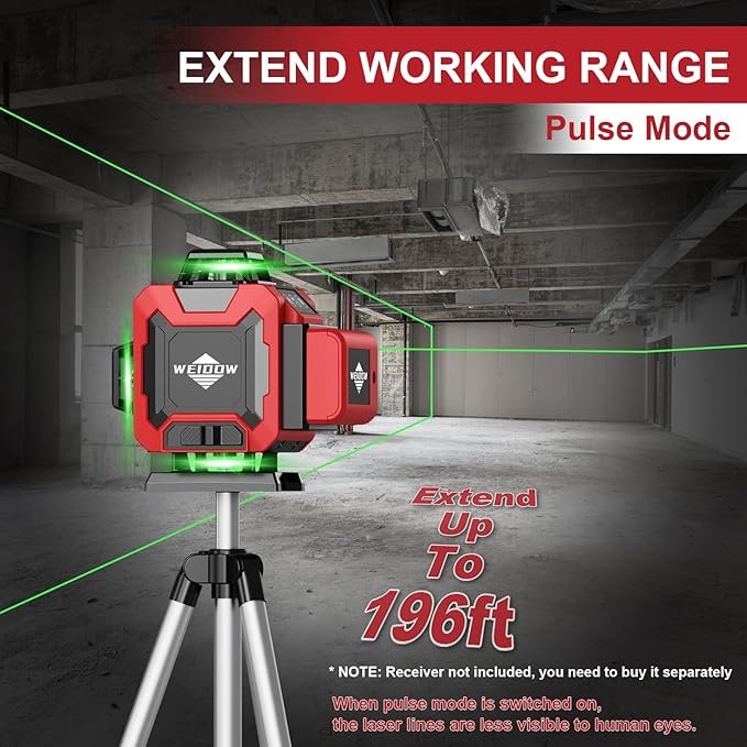 weiddw Laser Level with Tripod, Self Leveling Laser Level 4x360°, Green Line Laser 4D Laser Leveler Tool with 2Pcs Lithium Batteries for Picture Hanging, Tile, Home Renovation, Indoor