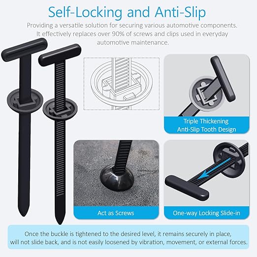 Upgrade Cable Tie Buckle Nylon Universal Heavy Duty Self Lock, Car Zipper Clip, Super Durable Button Zipper Retainer for Car Repair Office, Workshop and Shelves (100Pcs)