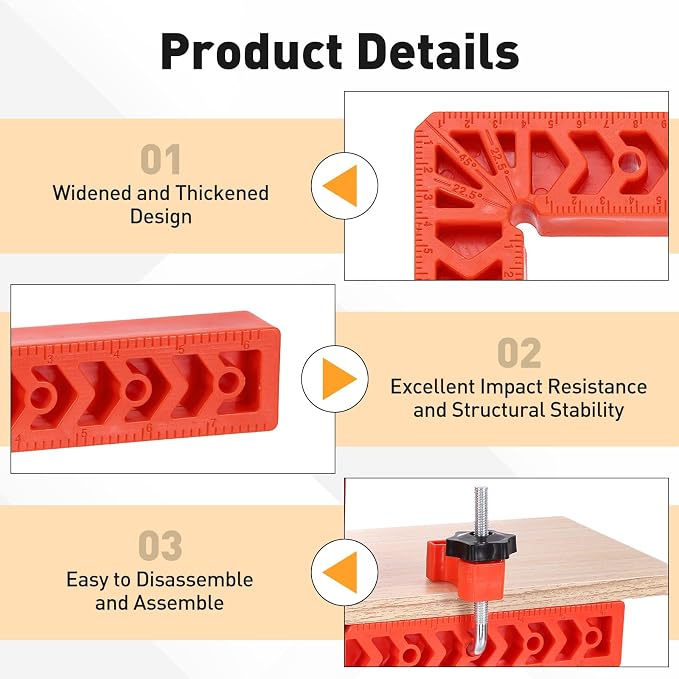 HARFINGTON 4Pcs Corner Clamp 90 Degree 4/8" Right Angle Clamp Set for Woodworking, ABS Plastic Positioning Square Tool for Picture Frame Box Cabinets Drawers, Orange