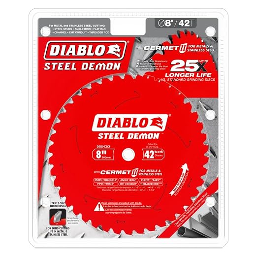 Diablo 8" x 42-Teeth Steel Demon Cermet II Metal Cutting Saw Blade – Up to 25X Longer Life, 10X Faster Cuts, 50X Cooler Operation, Triple Chip Grind – D0842CF
