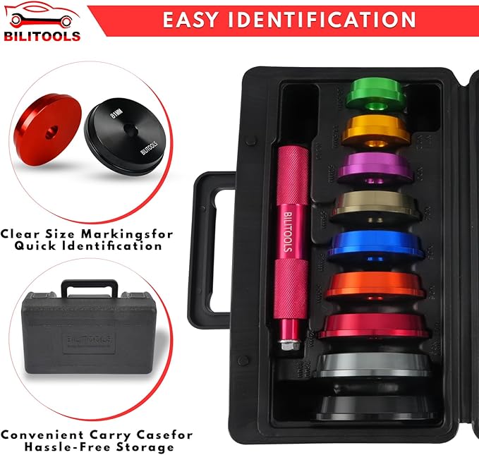 BILITOOLS Bearing Race and Seal Driver Set, 10 Piece Metric Bearing Press Kit with 1 Handle & 9 Adapters (39.5-81mm), Seal Installer Kit with Portable Storage Case