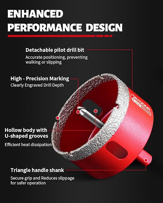 DAYDOOR 2-1/2" Diamond Hole Saw Bit with Pilot Drill Bit -1pc 65mm Diamond Tile Hole Saw with Guiding Bit for Porcelain Tile Ceramic Pottery Granite Stone Glass Bottles(3/8" Triangle Shank)