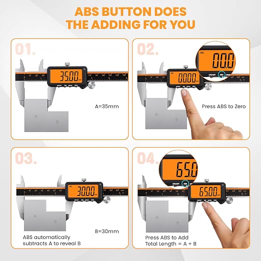 HARDELL Digital Caliper, Rechargeable Calipers with Large Orange Screen (No Backlight), Anti-Glare LCD & ABS Function, in/MM Caliper Measuring Tool, Stainless Steel Micrometer -Auto Off for Household