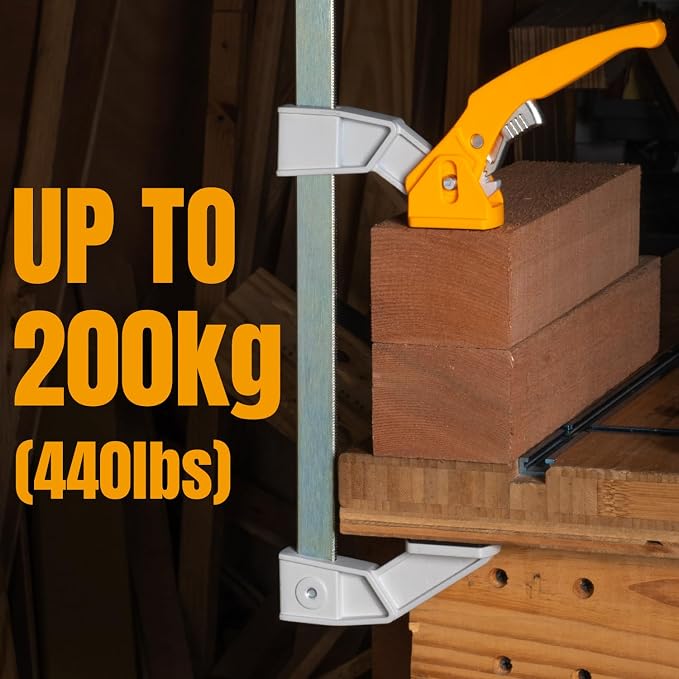 POWERTEC 12-Inch Bar Clamps (2-Pack) – Fast Action Gear Clamp w/ 440 lb Capacity, Quick-Release Woodworking Clamps with Aluminum Jaws & Spreader Function (72122)