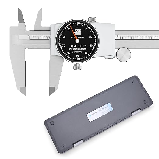 TESA Brown & Sharpe 599-579-8-5-1 Stainless Steel Dial Caliper, Black Face, 0"-8" Range, +/-0.001" Accuracy, 0.001" Resolution, Meets DIN 862 Specifications