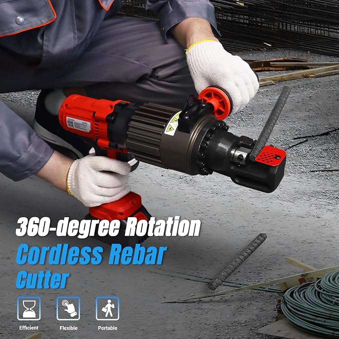 LOSCHEN 360-degree Rotation Cordless Rebar Cutter,Portable Handheld Rebar Cutting Saw,Electric Hydraulic Rebar Cutter,Cutting up from 3/20" #3 to 5/8" #5 (4-16mm) Rebar (Li-ion Battery Version)