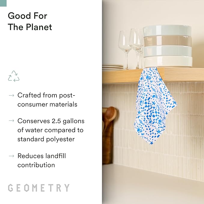 GEOMETRY Kitchen Dish Cloths - Spring & Summer Collection - Premium Dishcloths with Geoweave - Absorbent & Fast Drying Kitchen Towels - Blue Garden Wings, 10" x 10" - 3-Pieces