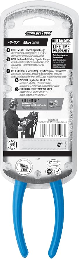 Channellock Diagonal Cutting Plier 447 - Curved Jaw, Side-Cutting - 7.5-Inch