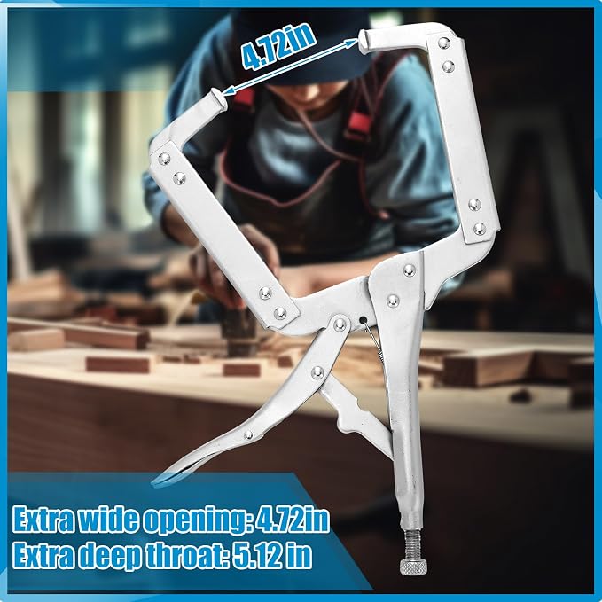 Yexiya 4 Pcs 14 Inch Locking C Clamp Original Lock Regular Tips Plain adjustable Alloy Steel Locking C Clamp for Woodworking Carpentry Welding Electrical Equipment, Silver
