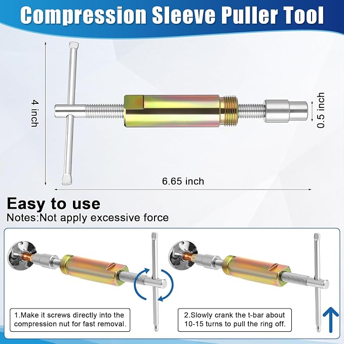 5 Pcs Angle Stop Wrench Kit Plumbing Tool, Compression Sleeve Puller for 1/2" Compression Fitting Ferrule Puller Removal Tool for 1/2" Copper Tubing 4-way Multi-functional Utility Key(Blue)