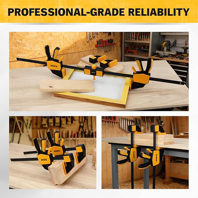 3-Pack 12-Inch Bar Clamp for Woodworking with Leveling Block Clamp, 350LBS Load Limit, Heavy Duty Quick-Release Wood Clamps/Spreader, One-Handed F Clamp for Wood Working