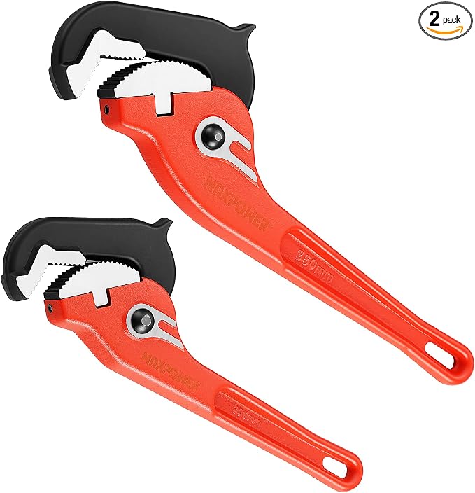 MAXPOWER 10"&14" Pipe Wrenches, 2-Piece Self-Adjusting Pipe Wrench, Rapid Grip Quick Self-Adjust Plumbing Wrench for Household Maintenance
